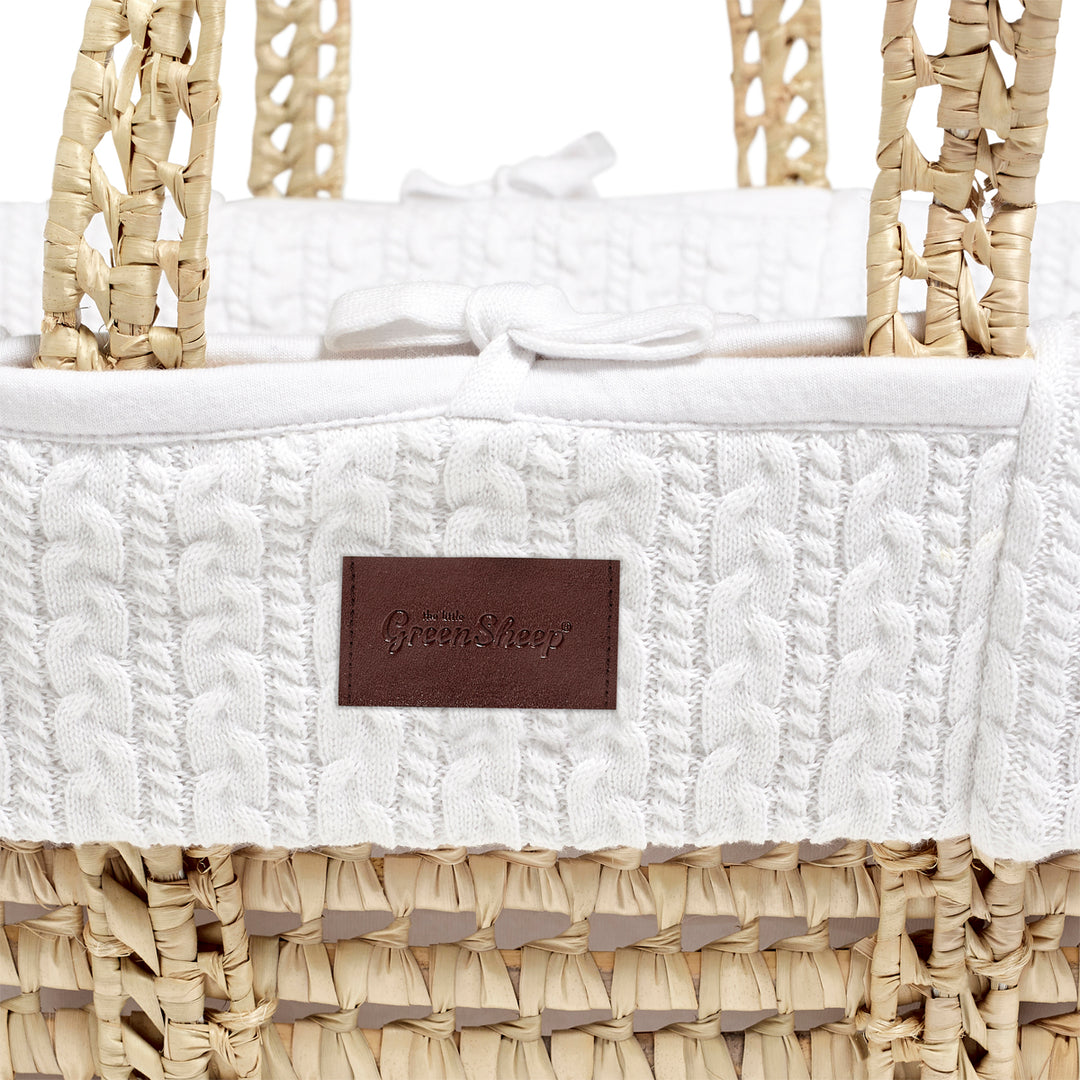 Little Green Sheep Knitted Moses Basket and Rocking Stand Bundle - White