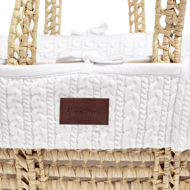 Little Green Sheep Knitted Moses Basket and Rocking Stand Bundle - White