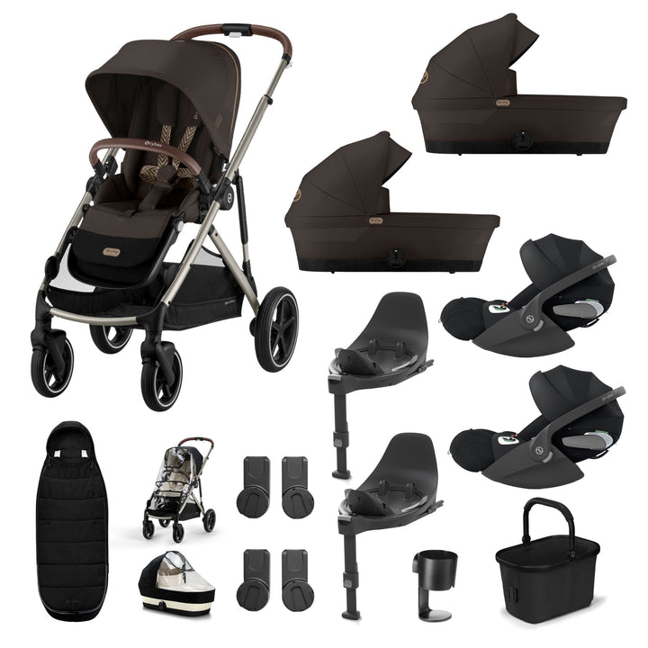 Cybex Gazelle S Twin (2 cots) 10 Piece Cloud T Bundle - Chocolate Brown