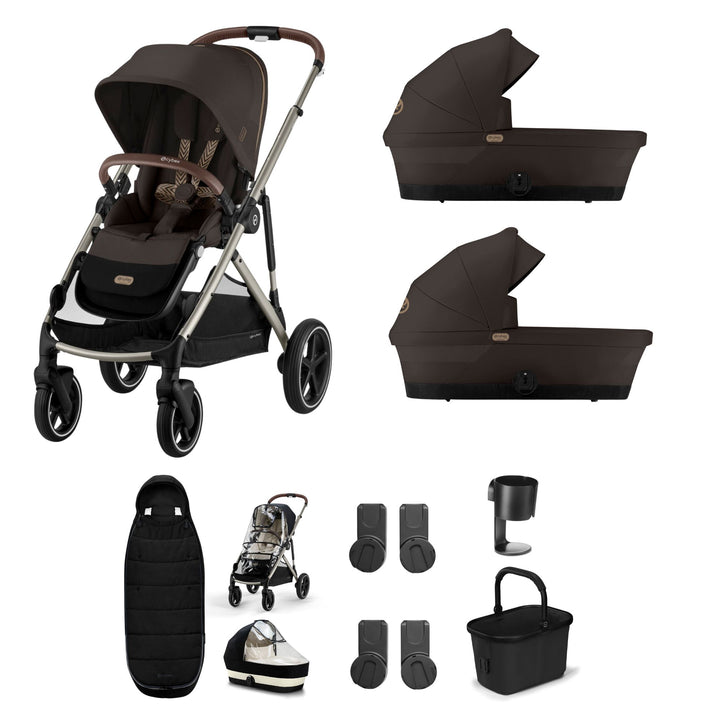 Cybex Gazelle S Twin (2 cots) Bundle - Chocolate Brown