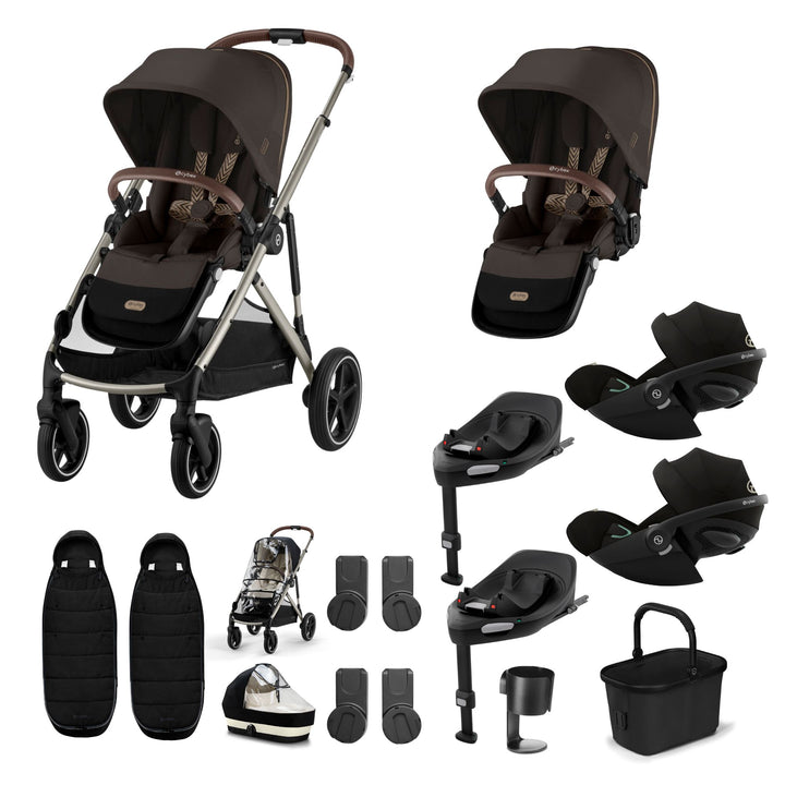 Cybex Gazelle S Twin (2 seats) 10 Piece Cloud G Bundle - Chocolate Brown