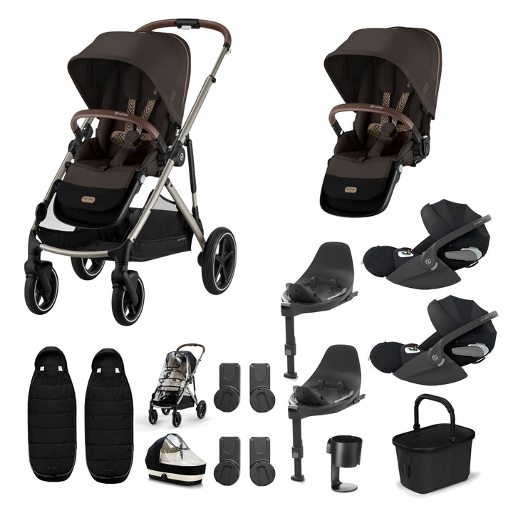 Cybex Gazelle S Twin (2 seats) 10 Piece Cloud T Bundle - Chocolate Brown