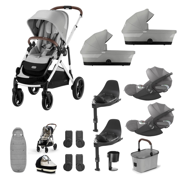 Cybex Gazelle S Twin (2 cots) 10 Piece Cloud T Bundle - Stone Grey