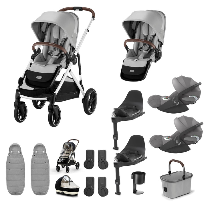 Cybex Gazelle S Twin (2 seats) 10 Piece Cloud T Bundle - Stone Grey