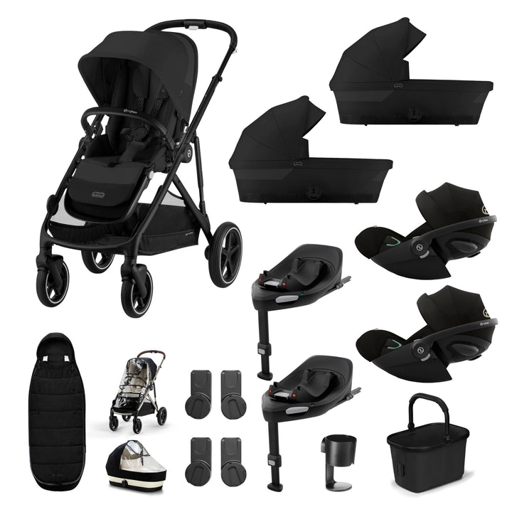 Cybex Gazelle S Twin (2 cots) 10 Piece Cloud G Bundle - Moon Black
