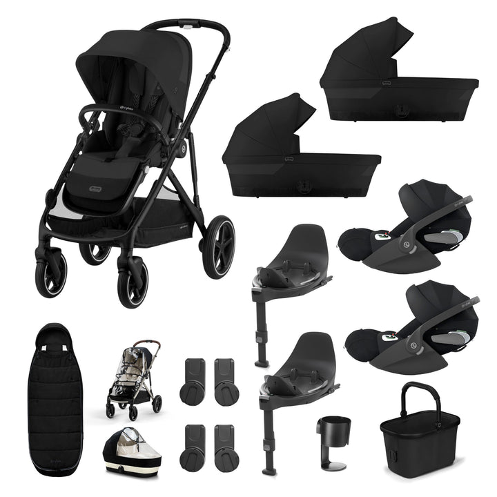 Cybex Gazelle S Twin (2 cots) 10 Piece Cloud T Bundle - Moon Black