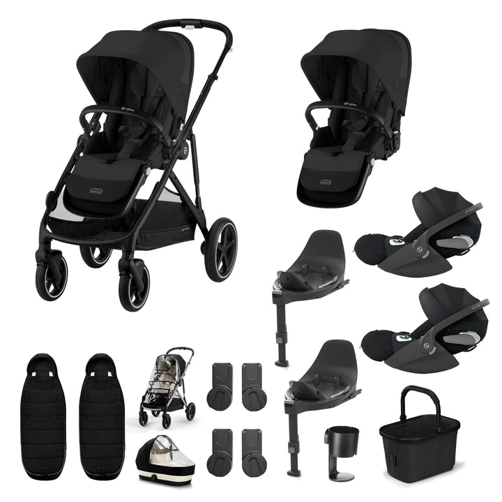 Cybex Gazelle S Twin (2 seats) 10 Piece Cloud T Bundle - Moon Black