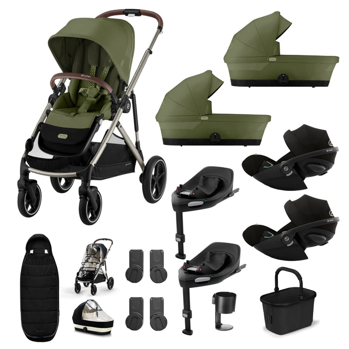 Cybex Gazelle S Twin (2 cots) 10 Piece Cloud G Bundle - Moss Green