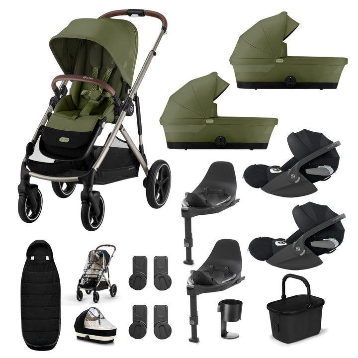 Cybex Gazelle S Twin (2 cots) 10 Piece Cloud T Bundle - Moss Green