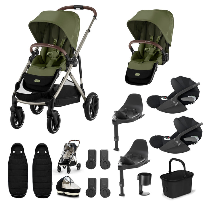 Cybex Gazelle S Twin (2 seats) 10 Piece Cloud T Bundle - Moss Green