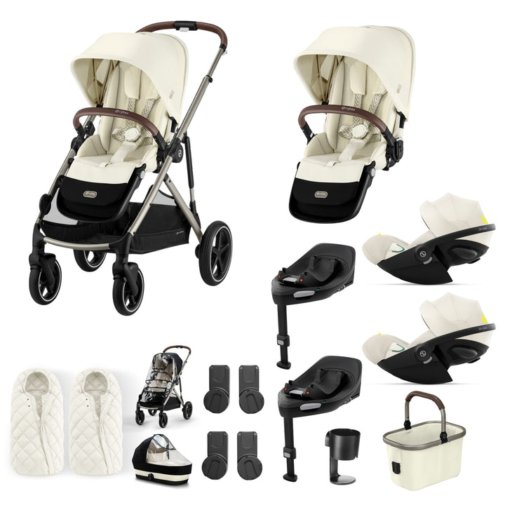 Cybex Gazelle S Twin (2 seats) 10 Piece Cloud G Bundle - Seashell Beige