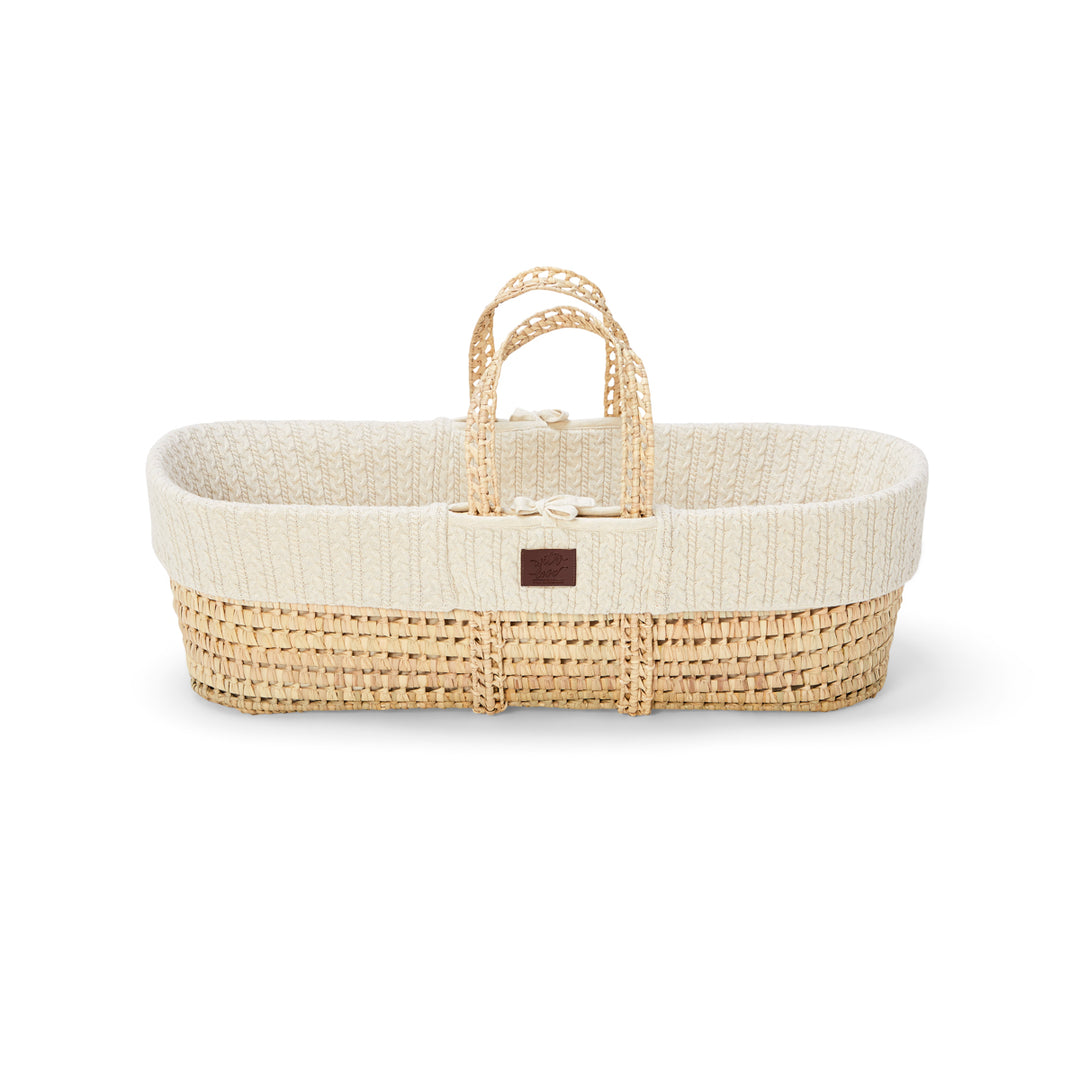 Little Green Sheep Knitted Moses Basket and Rocking Stand Bundle - Linen