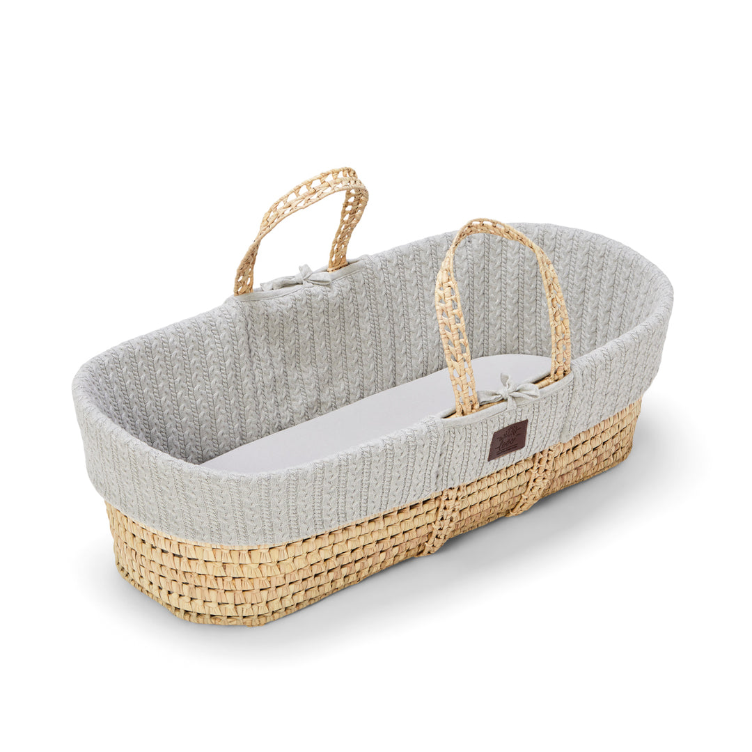 Little Green Sheep Knitted Moses Basket and Rocking Stand Bundle - Dove