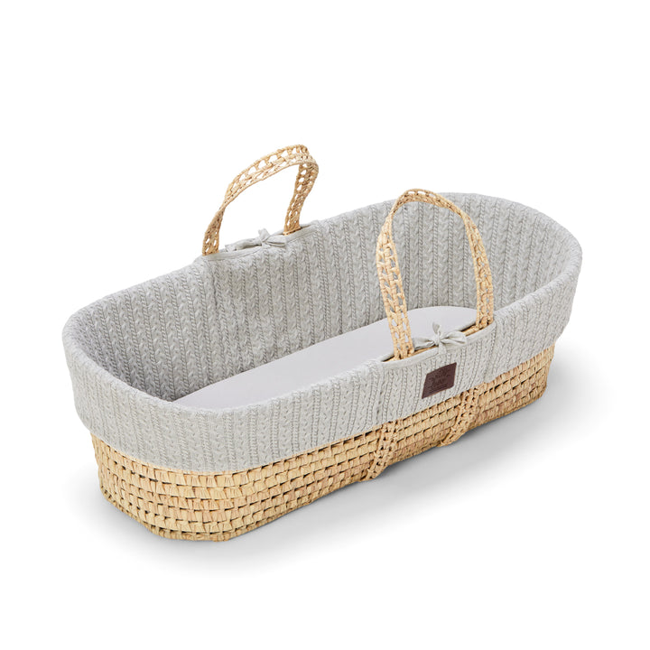 Little Green Sheep Knitted Moses Basket and Rocking Stand Bundle - Dove