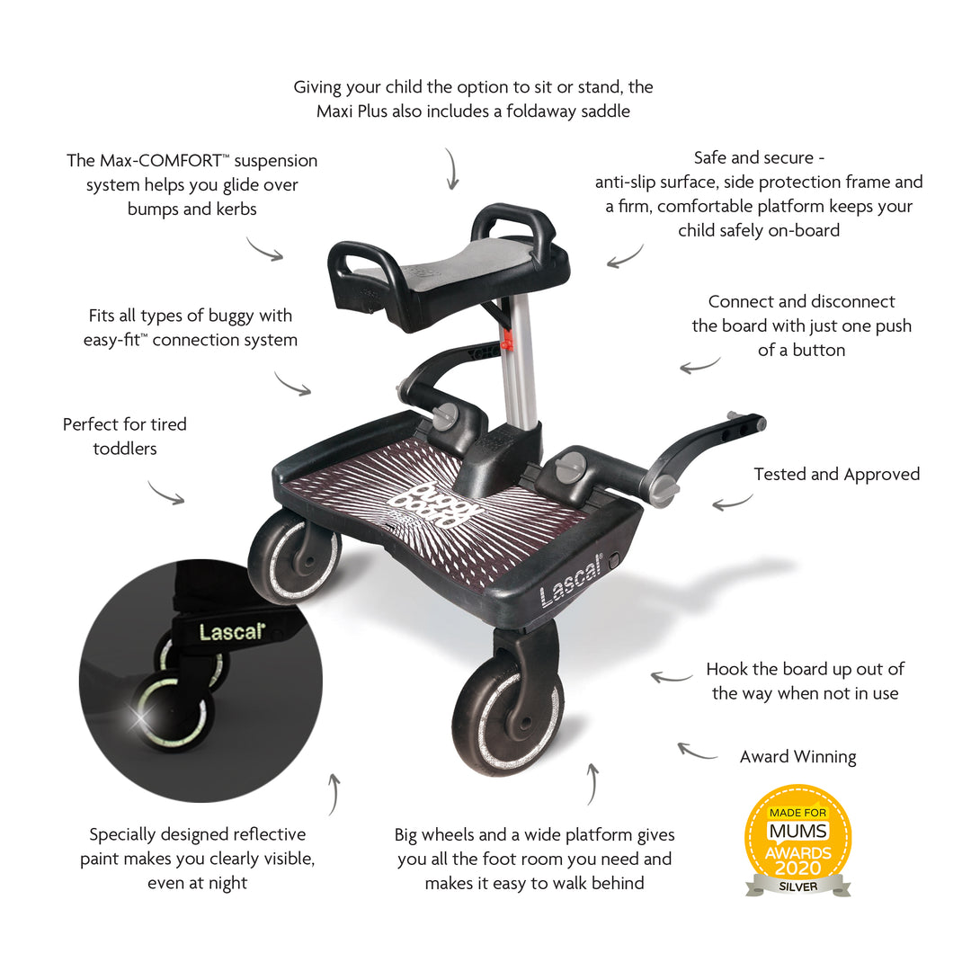 Lascal Buggy Board MAXI Plus with Grey Saddle- Black