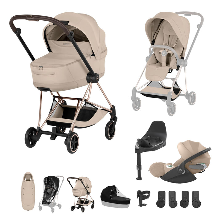 Cybex Mios Style Ultimate Accessory Bundle - Cozy Beige & Rose Gold Frame