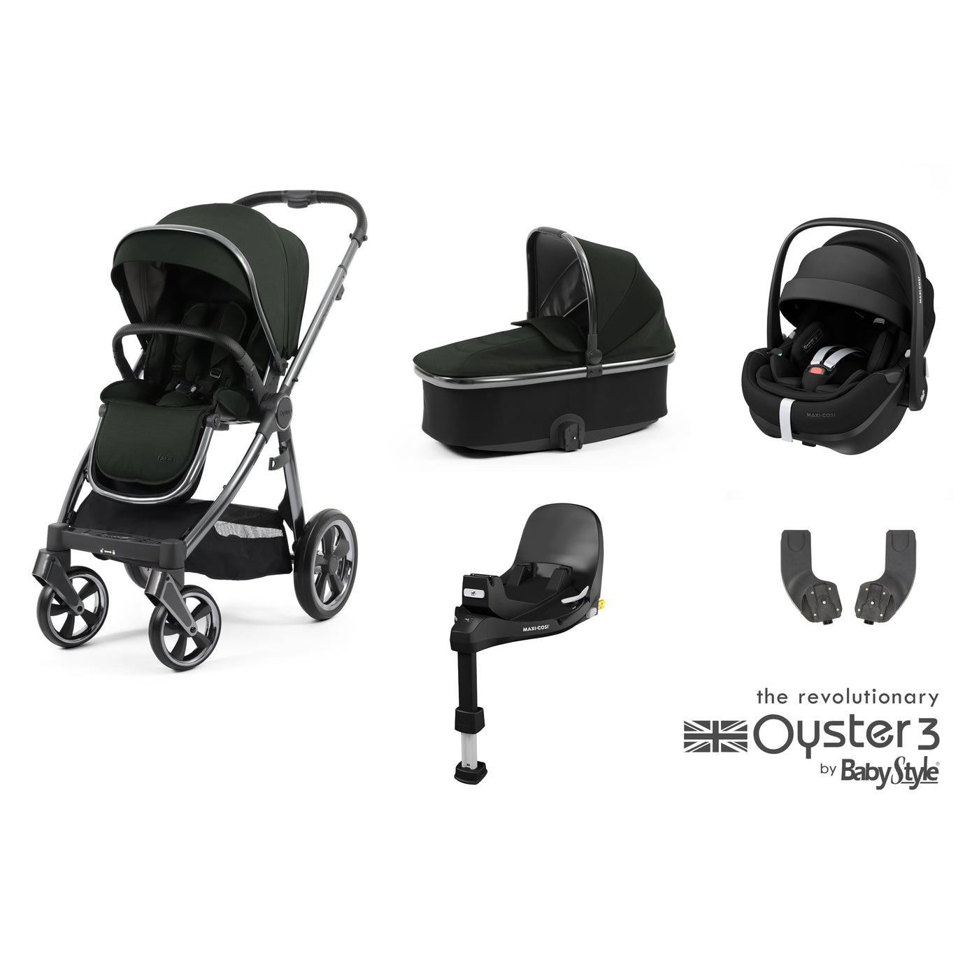 Babystyle Oyster 3 Essential Bundle with Maxi-Cosi Pebble 360 Pro & Base - Black Olive