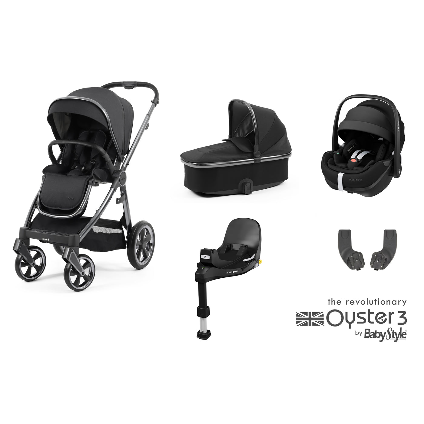 Babystyle Oyster 3 Essential Bundle with Maxi-Cosi Pebble 360 Pro & Base - Carbonite