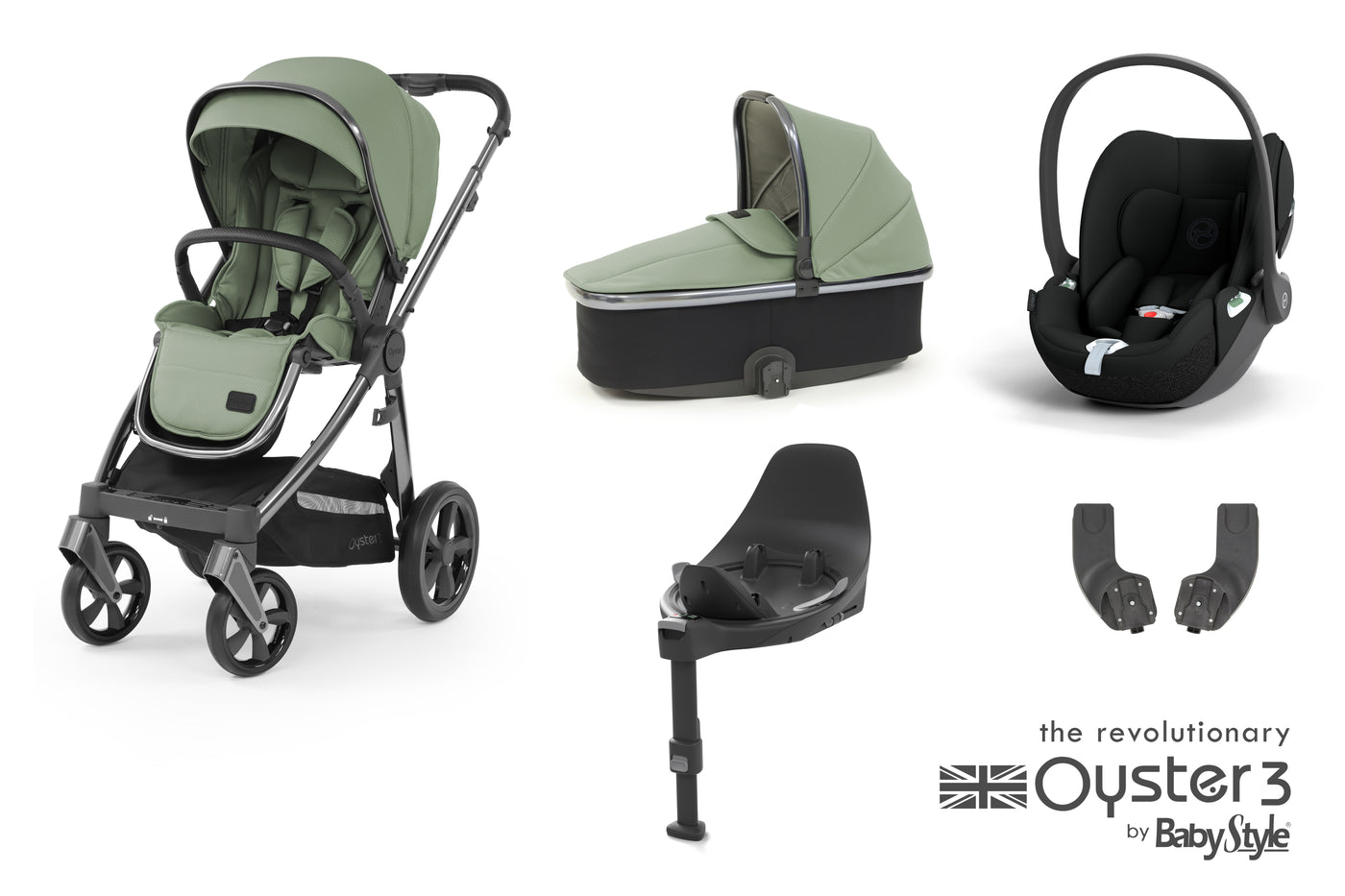 Babystyle Oyster 3 Essential Bundle with Cybex Cloud T & Base - Spearmint
