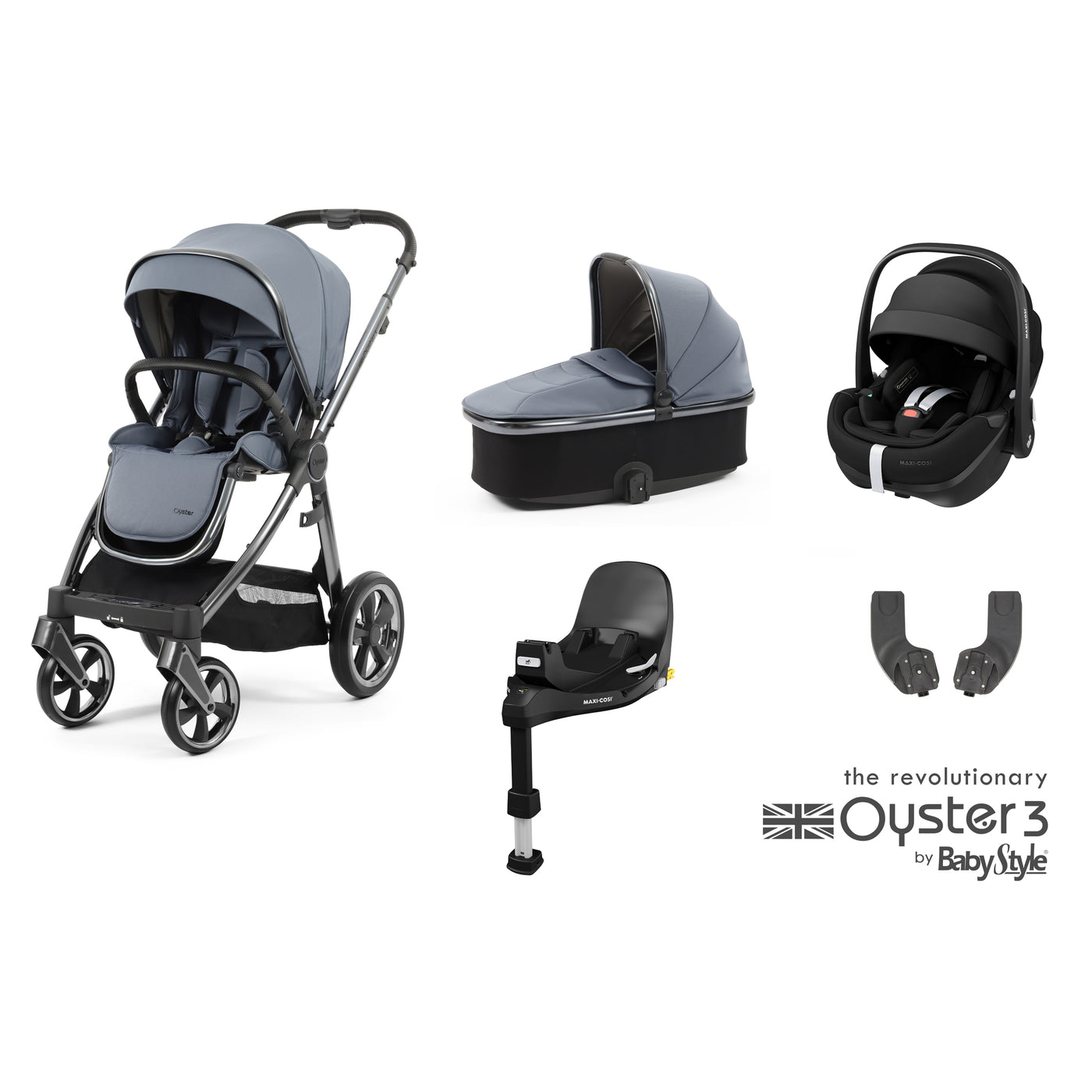 Babystyle Oyster 3 Essential Bundle with Maxi-Cosi Pebble 360 Pro & Base - Dream Blue