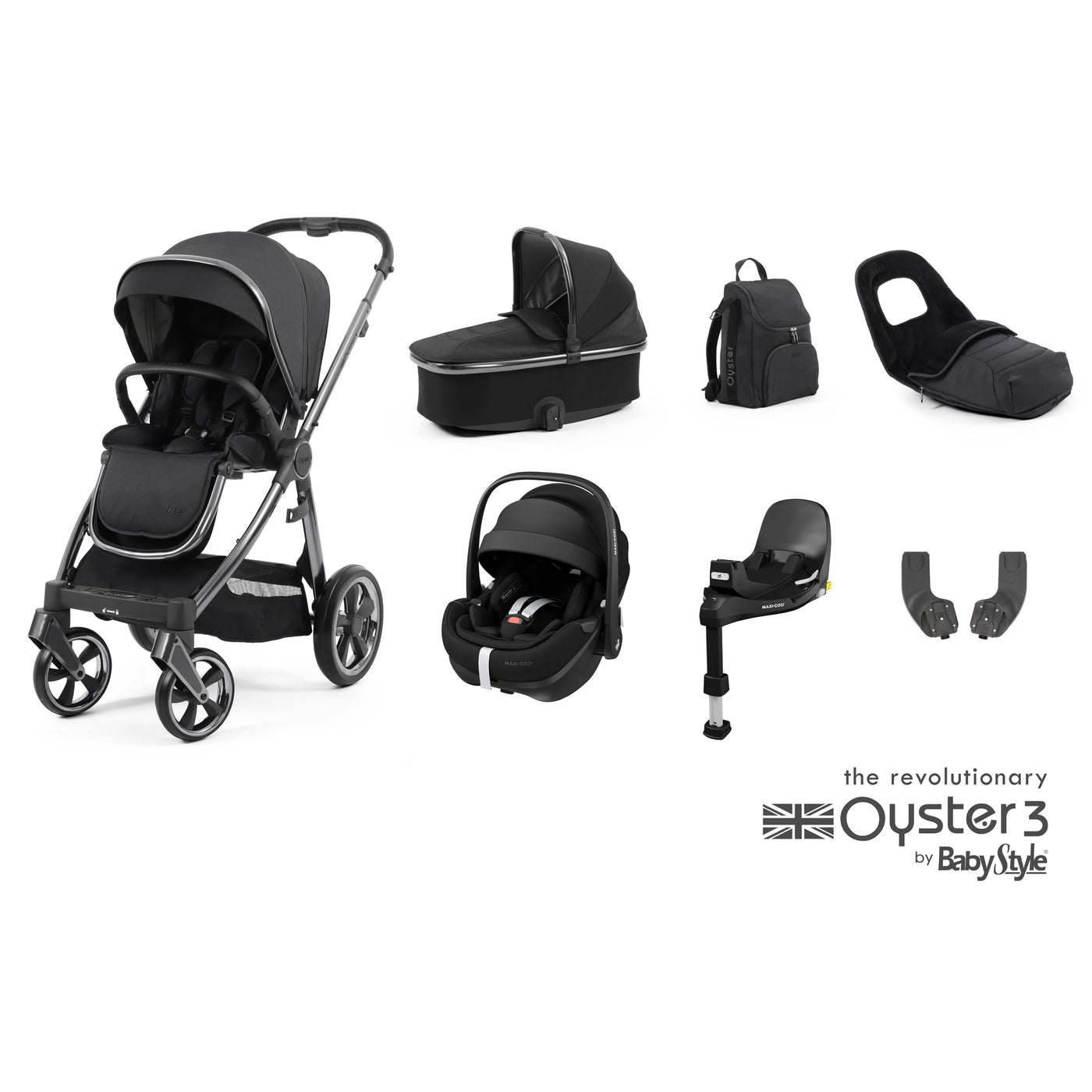 Babystyle Oyster 3 Luxury Bundle with Maxi-Cosi Pebble 360 Pro & Base - Carbonite