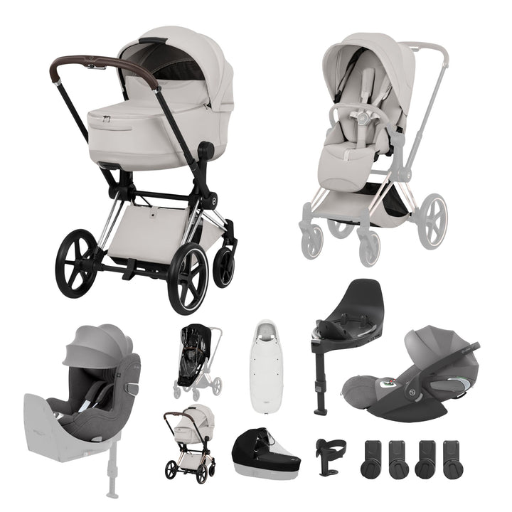 Cybex PRIAM Style Ultimate Birth & Beyond Bundle - City Grey & Chrome Brown Frame