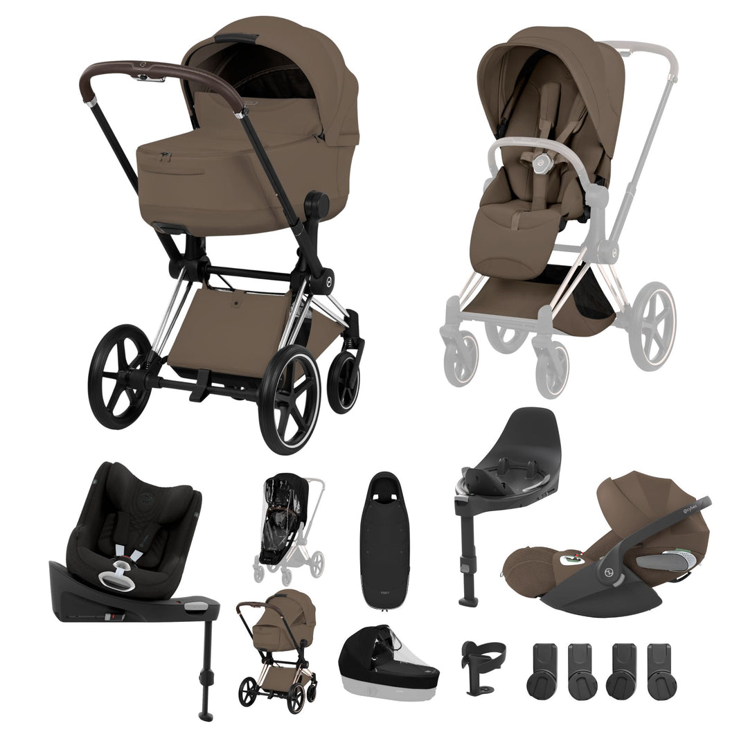 Cybex PRIAM Fold Cot Ultimate Travel System Bundle - Style Coconut Brown & Chrome Brown Frame
