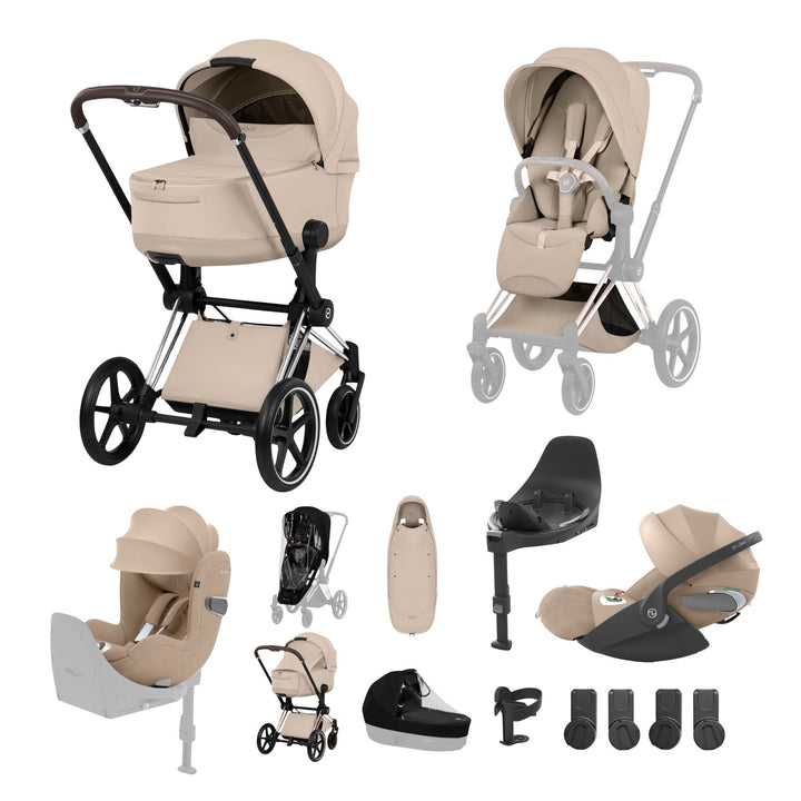 Cybex PRIAM Style Ultimate Birth & Beyond Bundle - Cozy Beige & Chrome Brown Frame