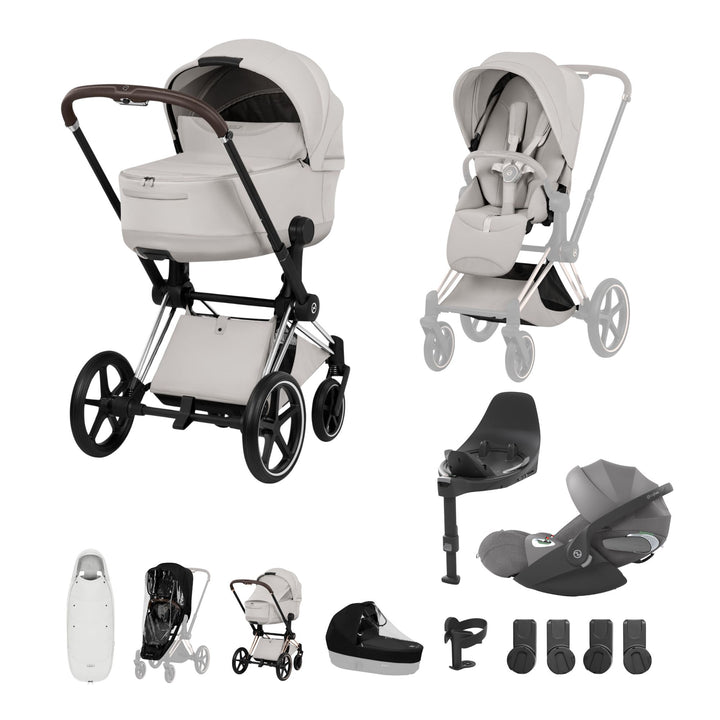 Cybex PRIAM Style Ultimate Accessory Bundle - City Grey & Chrome Brown Frame