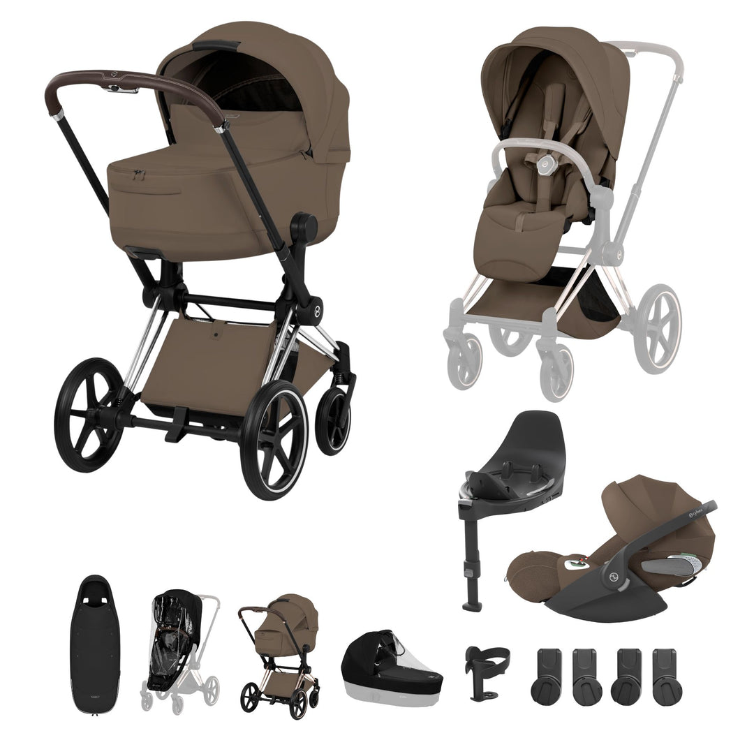Cybex PRIAM Fold Cot Travel System Bundle - Style Coconut Brown & Chrome Brown Frame