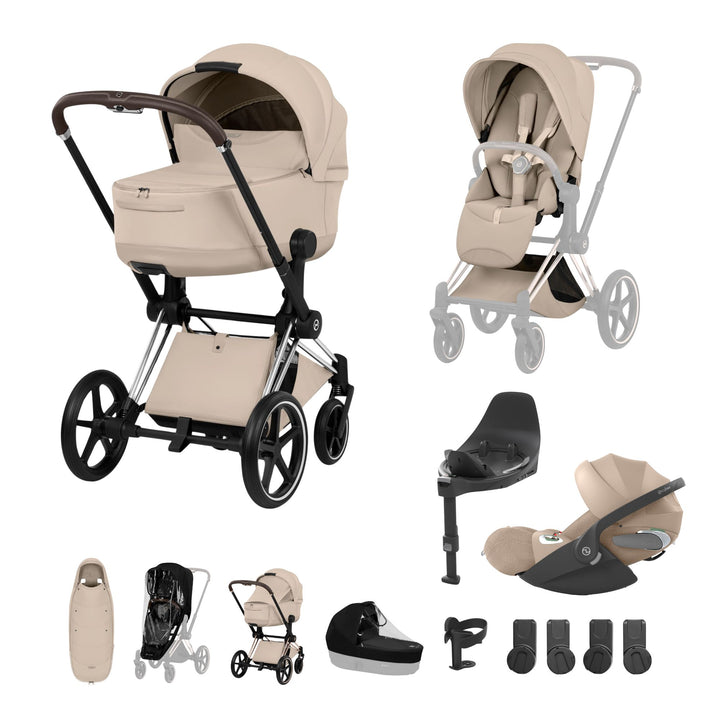 Cybex PRIAM Style Ultimate Accessory Bundle - Cozy Beige & Chrome Brown Frame