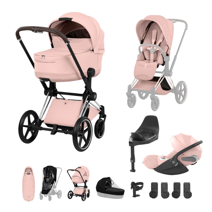 Cybex PRIAM Style Ultimate Accessory Bundle - Peach Pink & Chrome Brown Frame