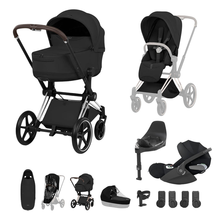 Cybex PRIAM Style Ultimate Accessory Bundle - Sepia Black & Chrome Brown Frame