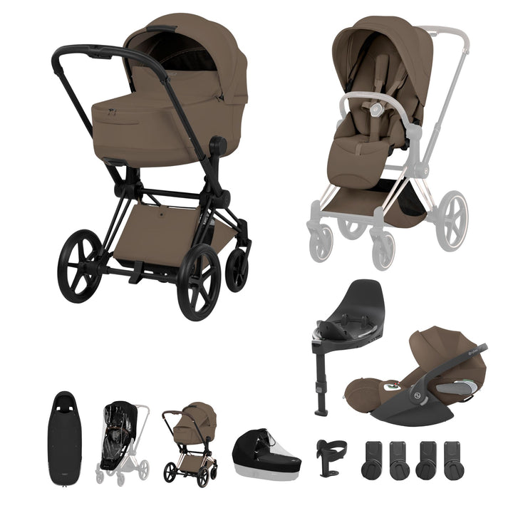Cybex PRIAM Fold Cot Travel System Bundle - Style Coconut Brown & Matt Black Frame