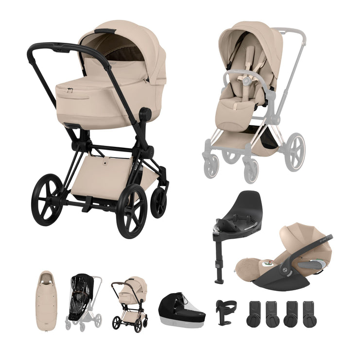 Cybex PRIAM Style Ultimate Accessory Bundle - Cozy Beige & Matt Black Frame