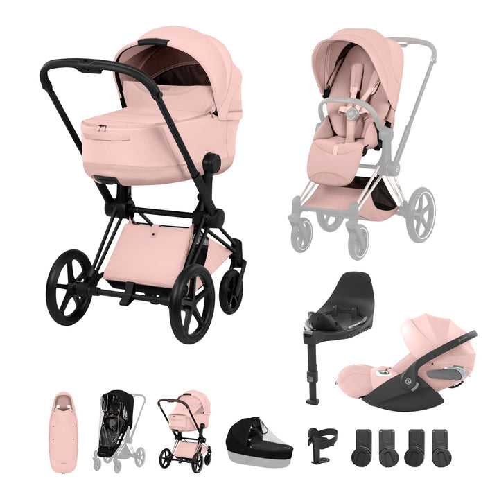 Cybex PRIAM Style Ultimate Accessory Bundle - Peach Pink & Matt Black Frame