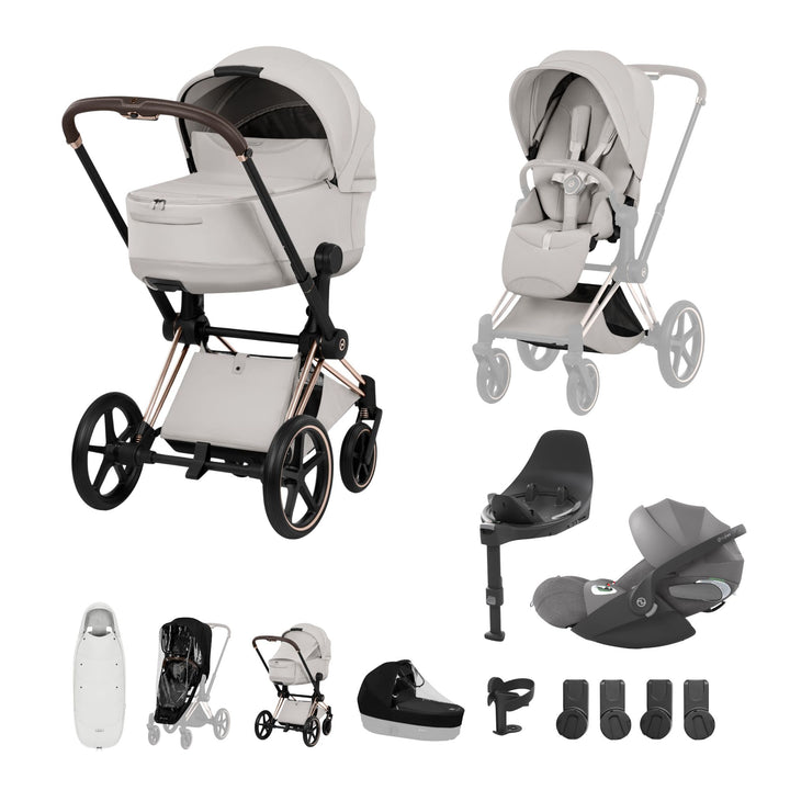 Cybex PRIAM Style Ultimate Accessory Bundle - City Grey & Rose Gold Frame