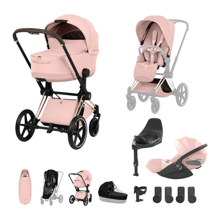 Cybex PRIAM Style Ultimate Accessory Bundle - Peach Pink & Rose Gold Frame