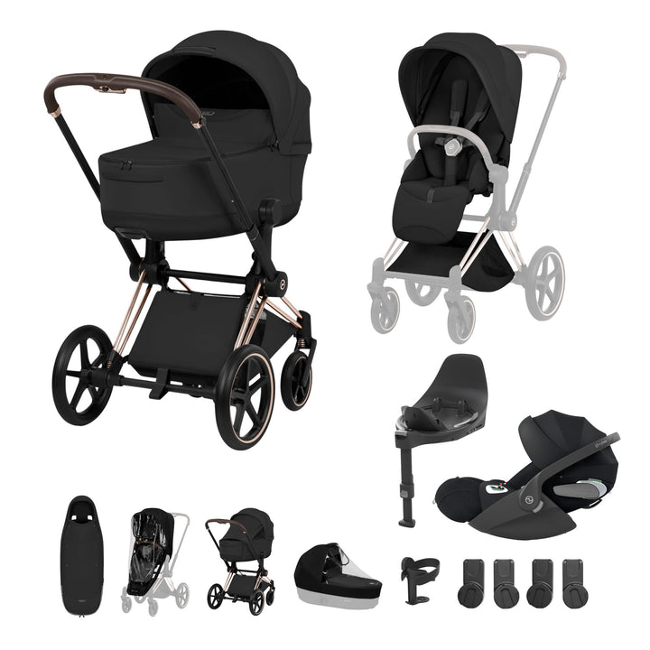 Cybex PRIAM Style Ultimate Accessory Bundle - Sepia Black & Rose Gold Frame