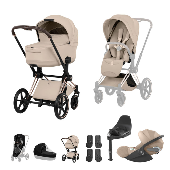 Cybex PRIAM Style Ultimate Bundle - Cozy Beige & Rose Gold Frame