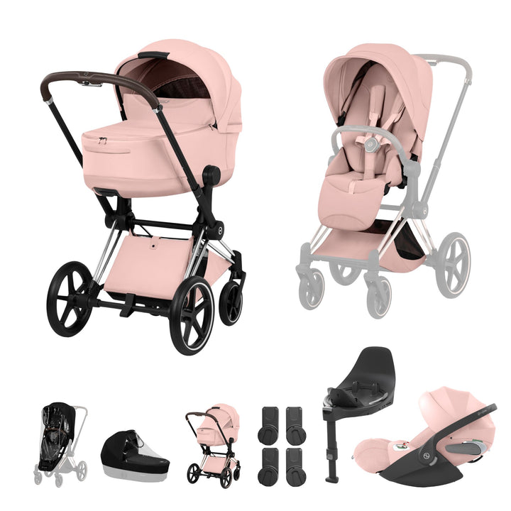 Cybex PRIAM Style Ultimate Bundle - Peach Pink & Chrome Brown Frame