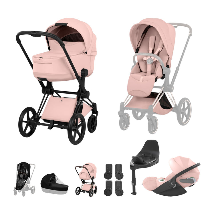 Cybex PRIAM Style Ultimate Bundle - Peach Pink & Matt Black Frame