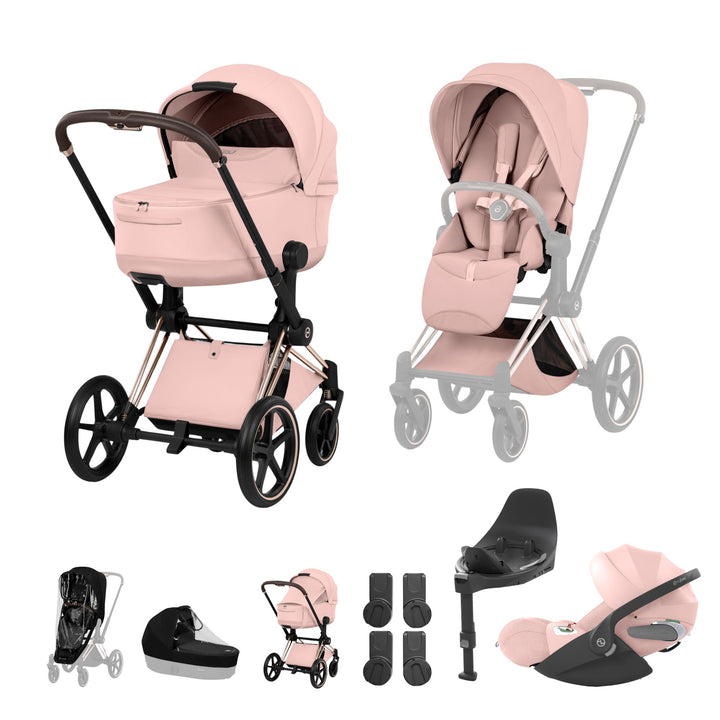 Cybex PRIAM Style Ultimate Bundle - Peach Pink & Rose Gold Frame