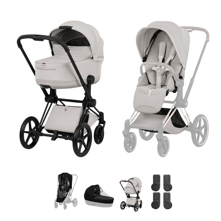 Cybex PRIAM Style Pushchair & Fold Cot Bundle - City Grey & Matt Black Frame