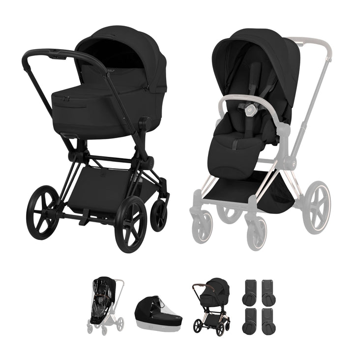 Cybex PRIAM Style Pushchair & Fold Cot Bundle - Sepia Black & Matt Black Frame