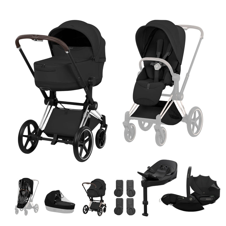 Cybex PRIAM Fold Cot Travel System Bundle - Style Sepia Black & Chrome Brown Frame