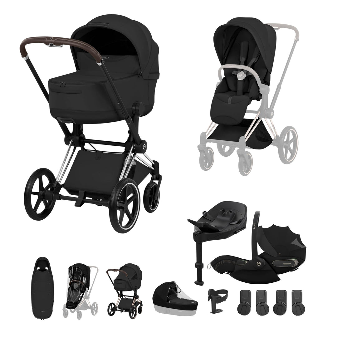 Cybex PRIAM Fold Cot Ultimate Travel System Bundle - Style Sepia Black & Chrome Brown Frame