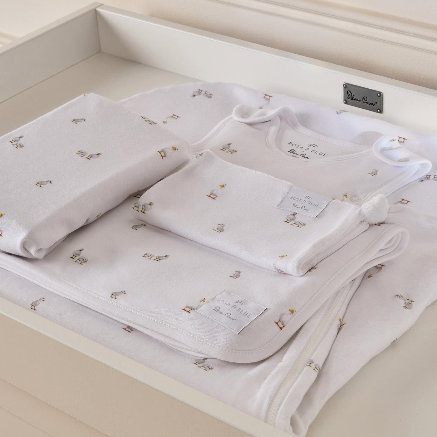 Silver Cross Cot Bed Starter Bedding Bundle Duck Print Baby Nest