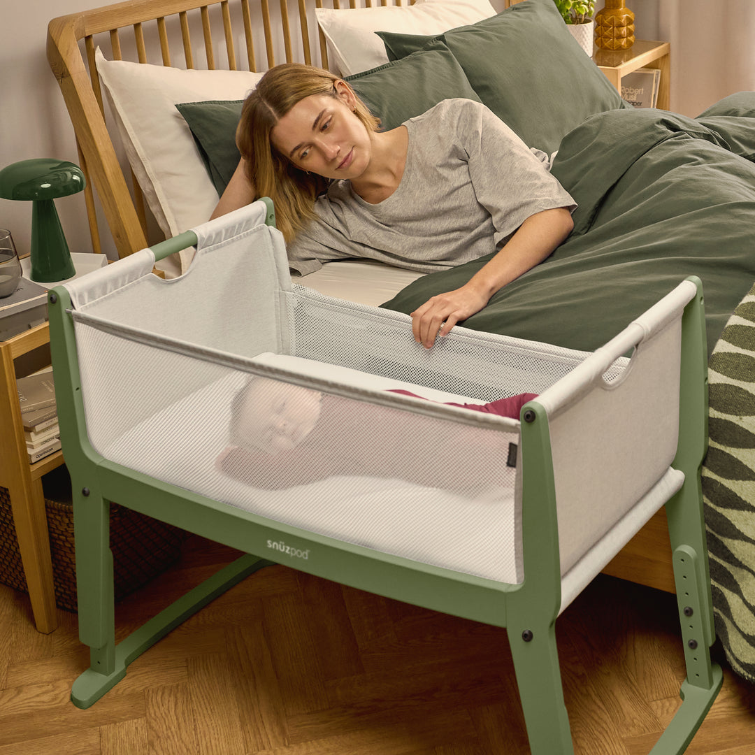 SnuzPod Studio Bedside Crib with mattress - Tokyo Matcha