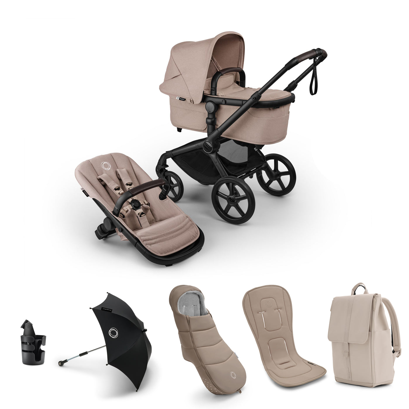 Bugaboo Fox 5 Renew Complete Pushchair Bundle  - Black/Desert Taupe Melange